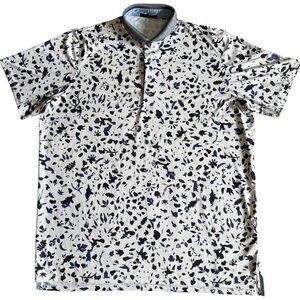 Greyson XXL Men's Golf Polo Shirt White with Navy Blue Leaf Pattern